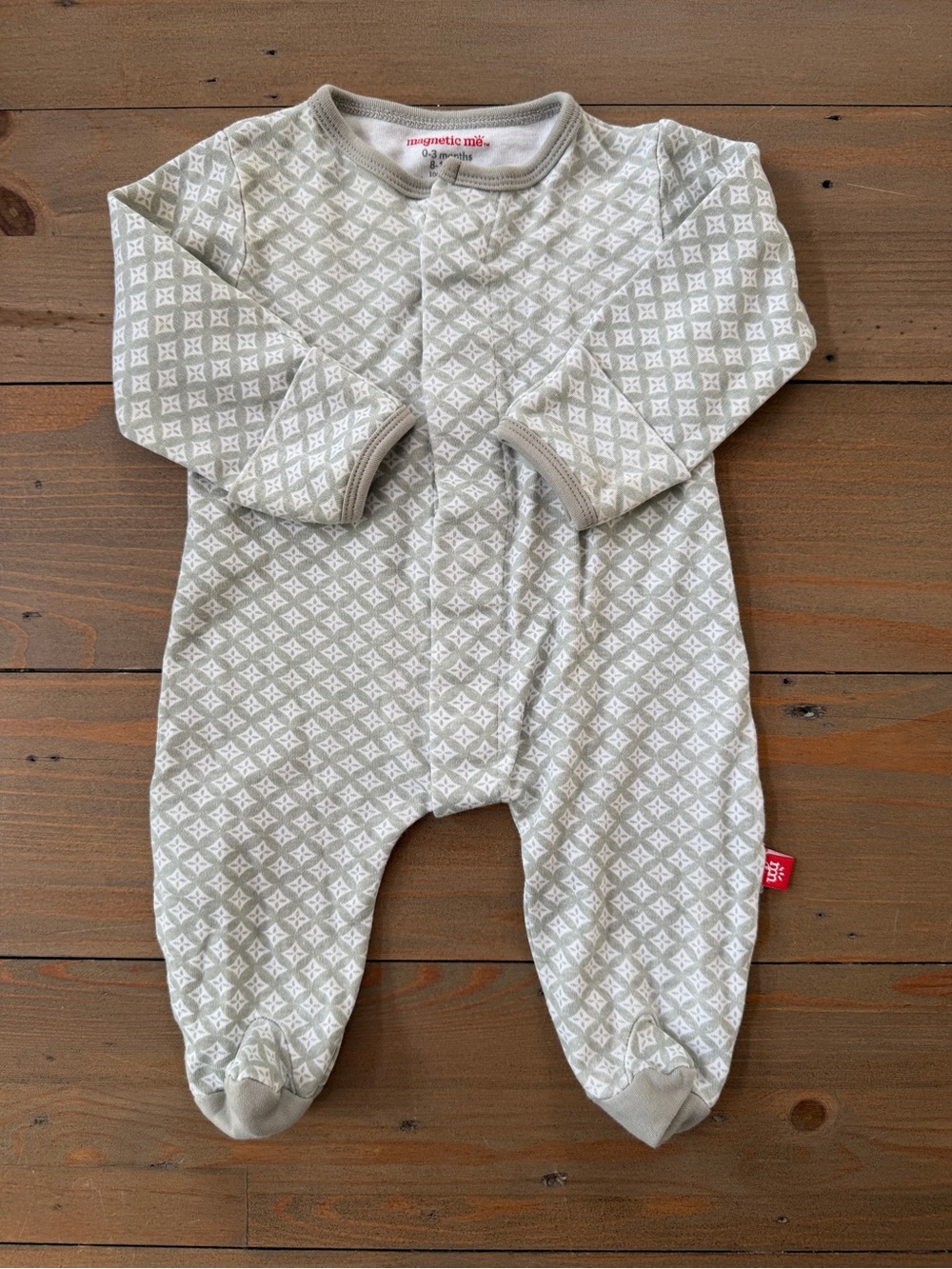 Like New Magnetic Me Cream Patterned Footed One-Piece - 0-3 Months